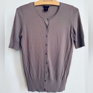 Ann Taylor Brown Short-Sleeve Button Cardigan